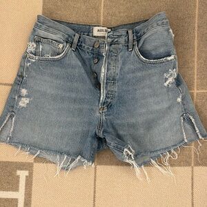 Agolde button fly distressed shorts
